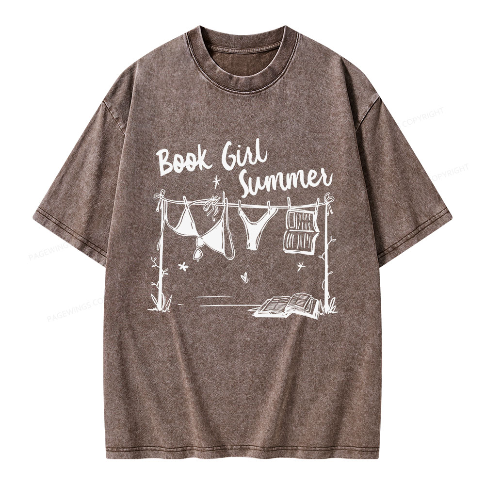 Pagewings Book Girl Summer Bookish Unisex Washed T-shirt