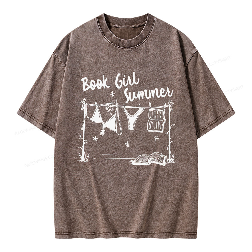 Pagewings Book Girl Summer Bookish Unisex Washed T-shirt
