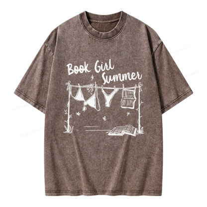 Pagewings Book Girl Summer Bookish Unisex Washed T-shirt
