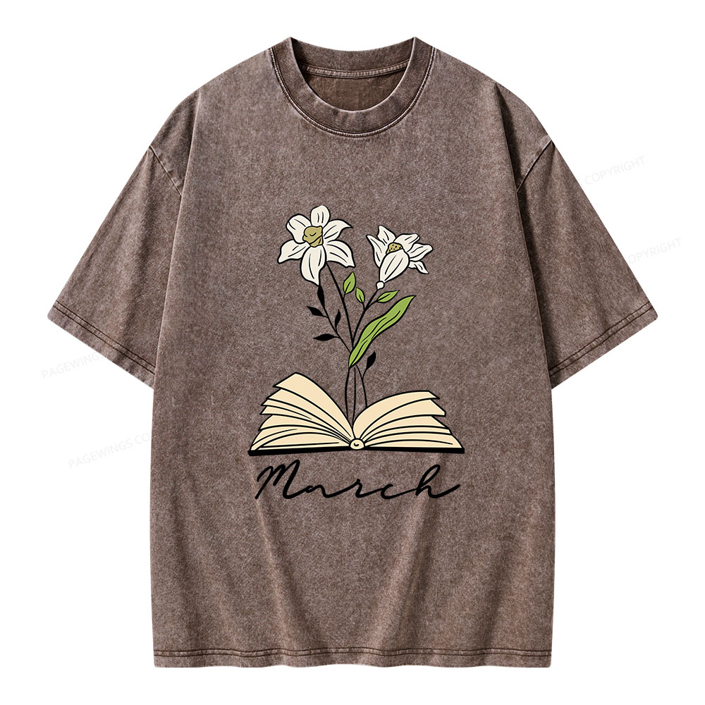 Pagewings Personalized Name Birth Flower Unisex Washed T-shirt