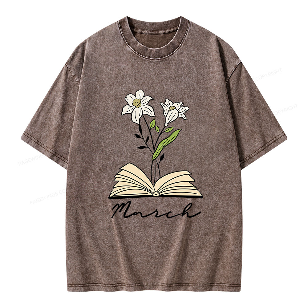 Pagewings Personalized Name Birth Flower Unisex Washed T-shirt