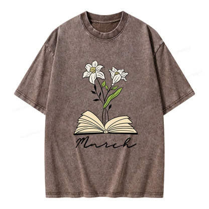 Pagewings Personalized Name Birth Flower Unisex Washed T-shirt