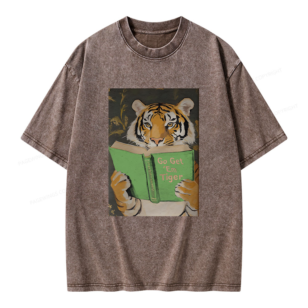 Pagewings Motivational Tiger Reading Unisex Washed T-shirt