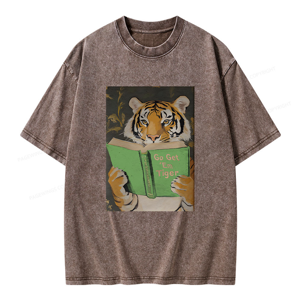 Pagewings Motivational Tiger Reading Unisex Washed T-shirt