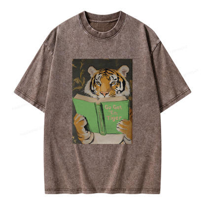 Pagewings Motivational Tiger Reading Unisex Washed T-shirt