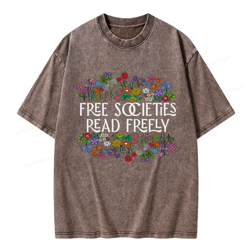 Pagewings Free Societies Read Freely Unisex Washed T-shirt