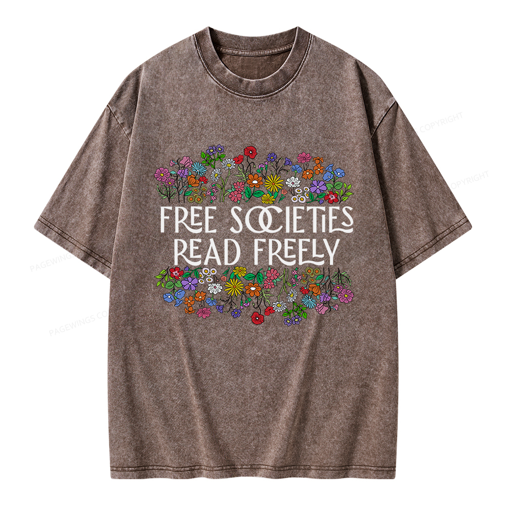 Pagewings Free Societies Read Freely Unisex Washed T-shirt