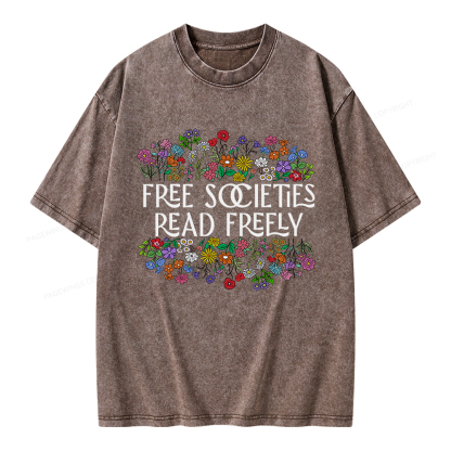 Pagewings Free Societies Read Freely Unisex Washed T-shirt
