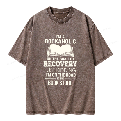 Pagewings I'm A Bookaholic On The Road To Recovery Unisex Washed T-shirt