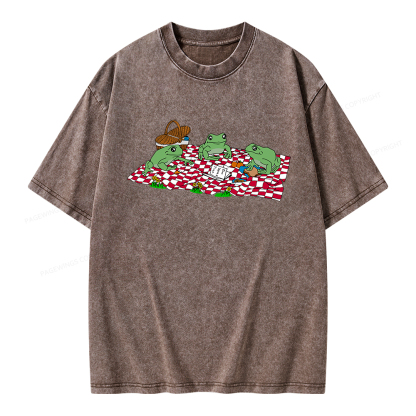 Pagewings Frog Picnic Book Summer Unisex Washed T-shirt