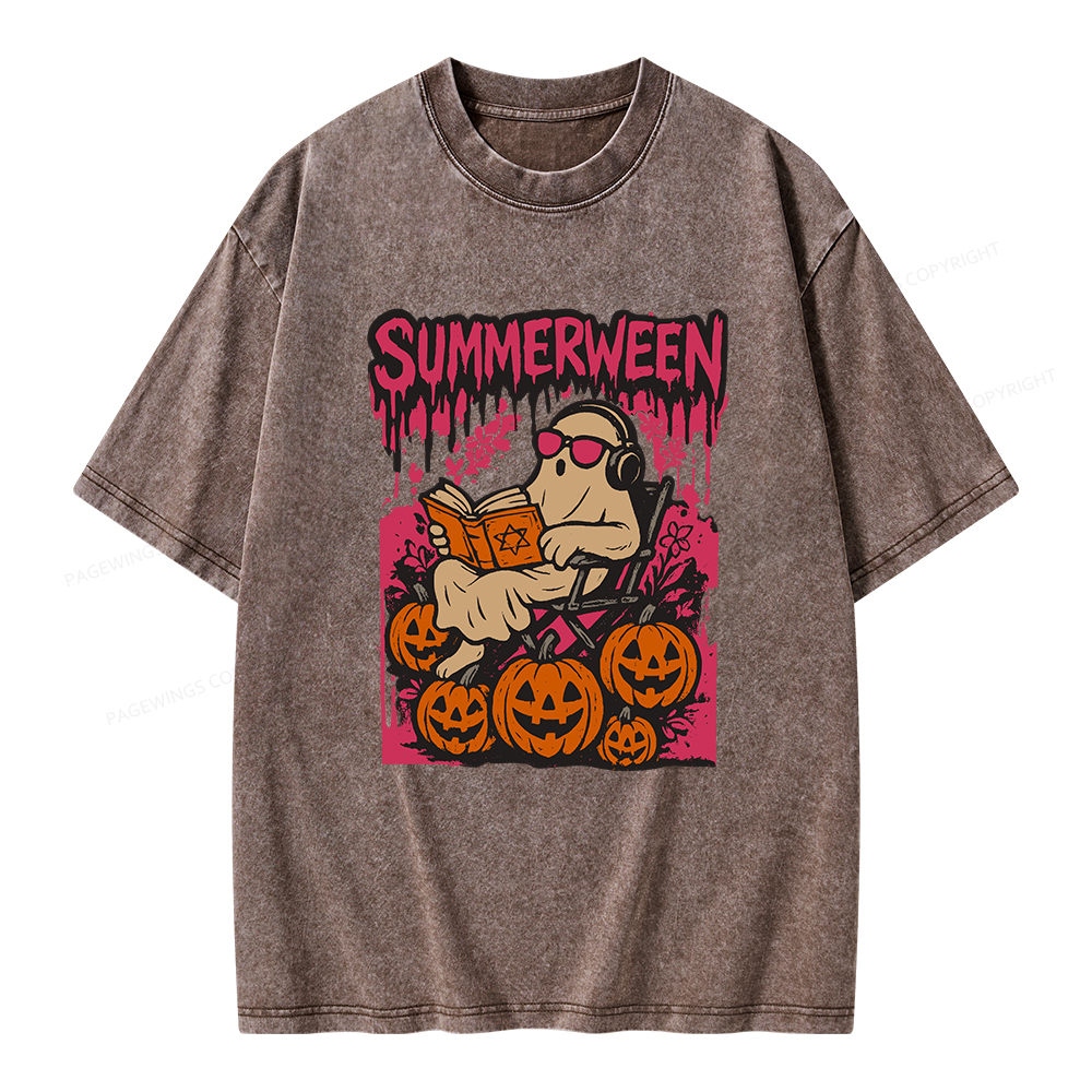 Pagewings Summerween Halloween Unisex Washed T-shirt