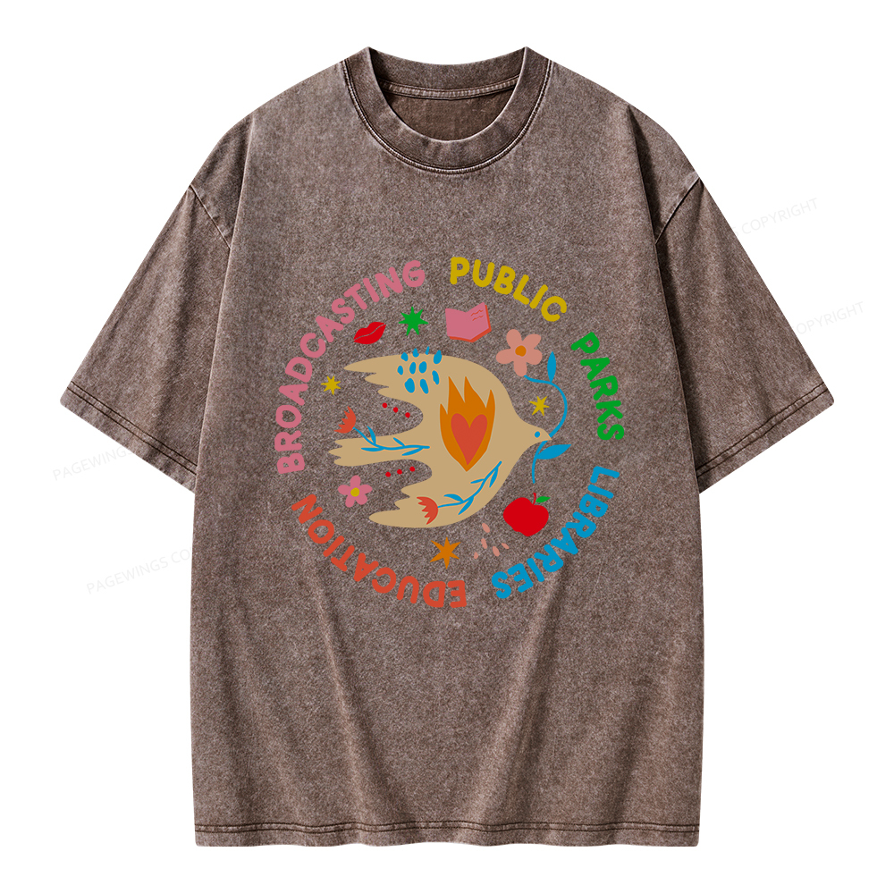Pagewings Public Parks Libraries Education Broadcasting Unisex Washed T-shirt