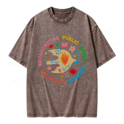 Pagewings Public Parks Libraries Education Broadcasting Unisex Washed T-shirt