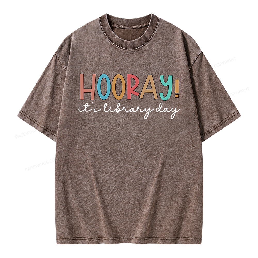 Pagewings Hooray It's Library Day Unisex Washed T-shirt