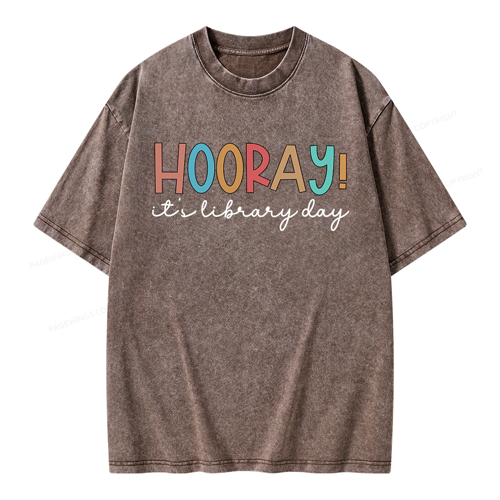 Pagewings Hooray It's Library Day Unisex Washed T-shirt