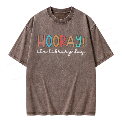Pagewings Hooray It's Library Day Unisex Washed T-shirt