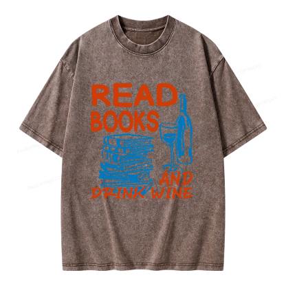 Pagewings Read Book And Drink Wine Unisex Washed T-shirt
