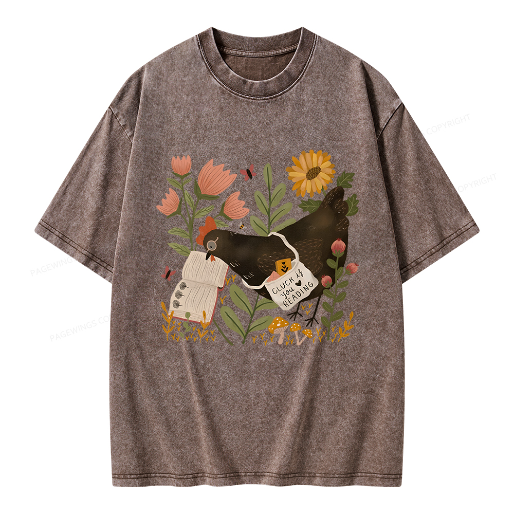 Pagewings Chicken Reading a Book Unisex Washed T-shirt