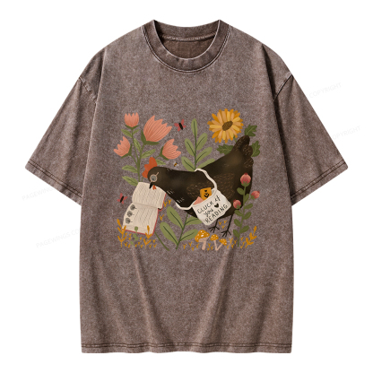 Pagewings Chicken Reading a Book Unisex Washed T-shirt