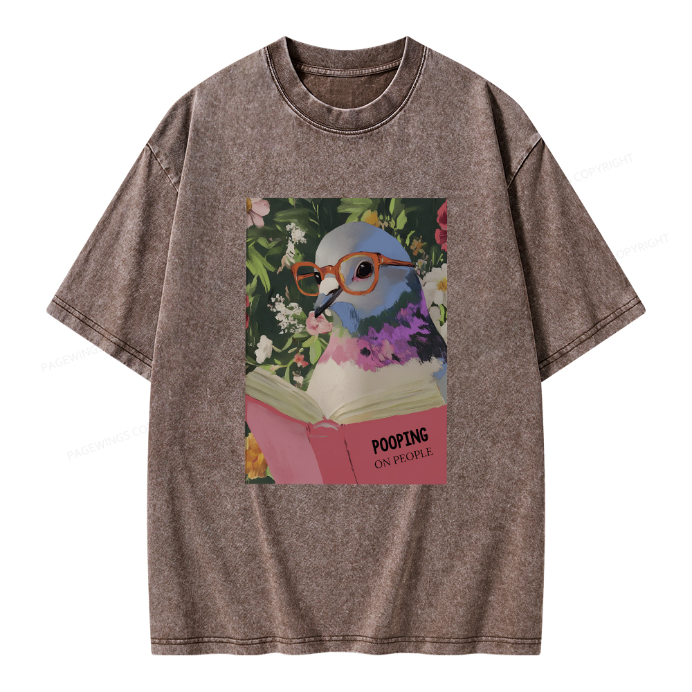 Pagewings Humorous Pigeon Reading Unisex Washed T-shirt