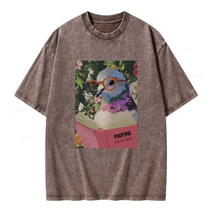 Pagewings Humorous Pigeon Reading Unisex Washed T-shirt