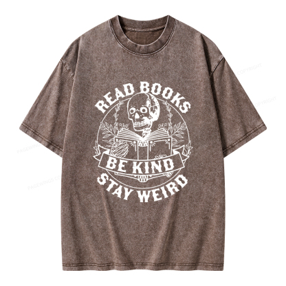 Pagewings Read Books Be Kind Stay Weird Unisex Washed T-shirt