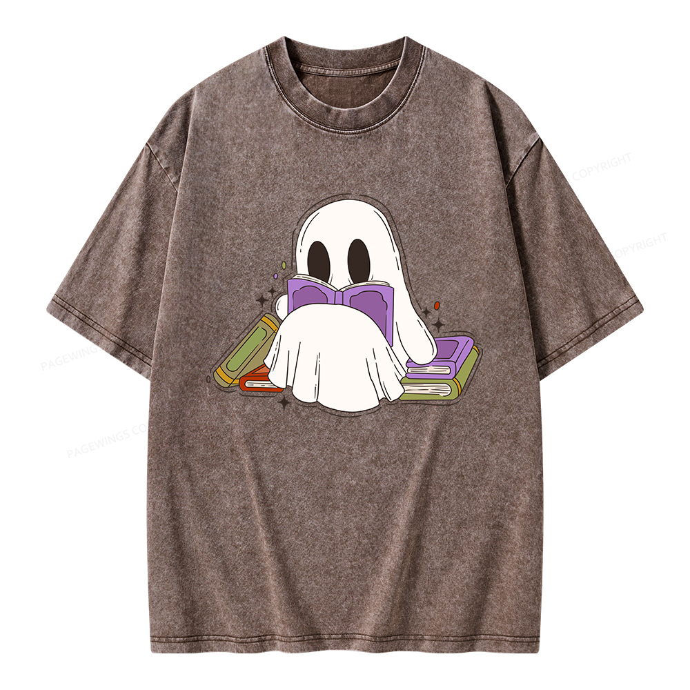 Pagewings Halloween A Ghost Reads Books Every Day Unisex Washed T-shirt