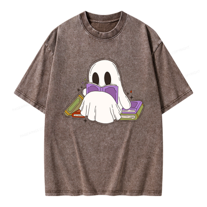 Pagewings Halloween A Ghost Reads Books Every Day Unisex Washed T-shirt