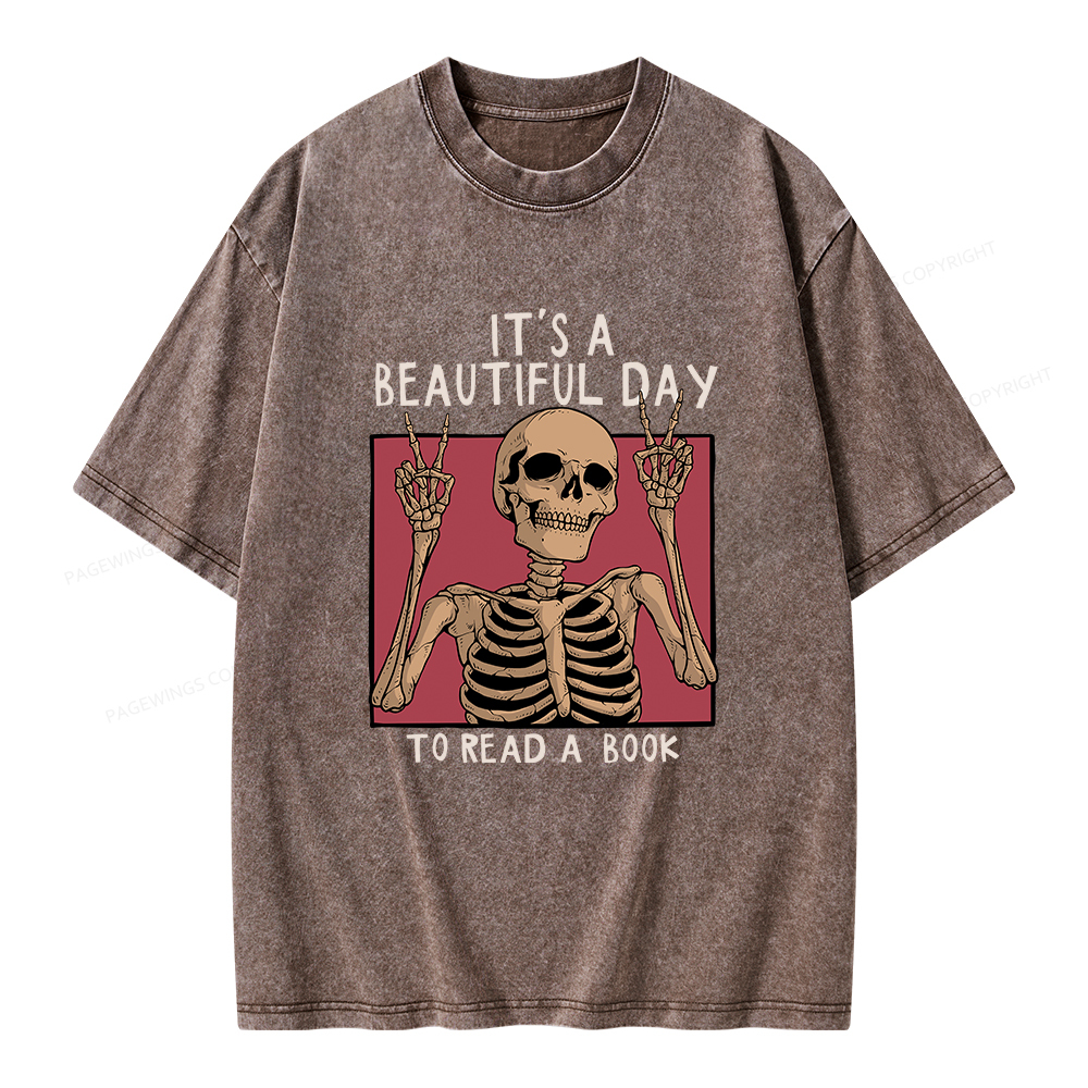 Pagewings It's A Beautiful Day To Read A Book Unisex Washed T-shirt