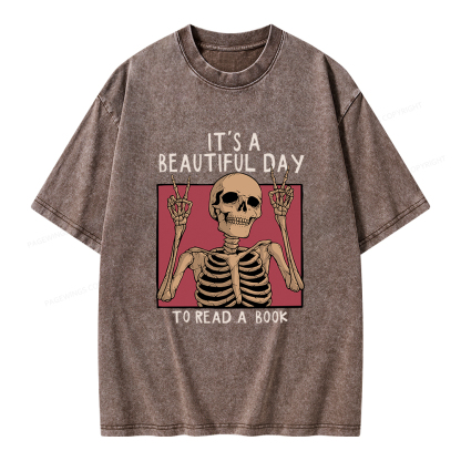 Pagewings It's A Beautiful Day To Read A Book Unisex Washed T-shirt