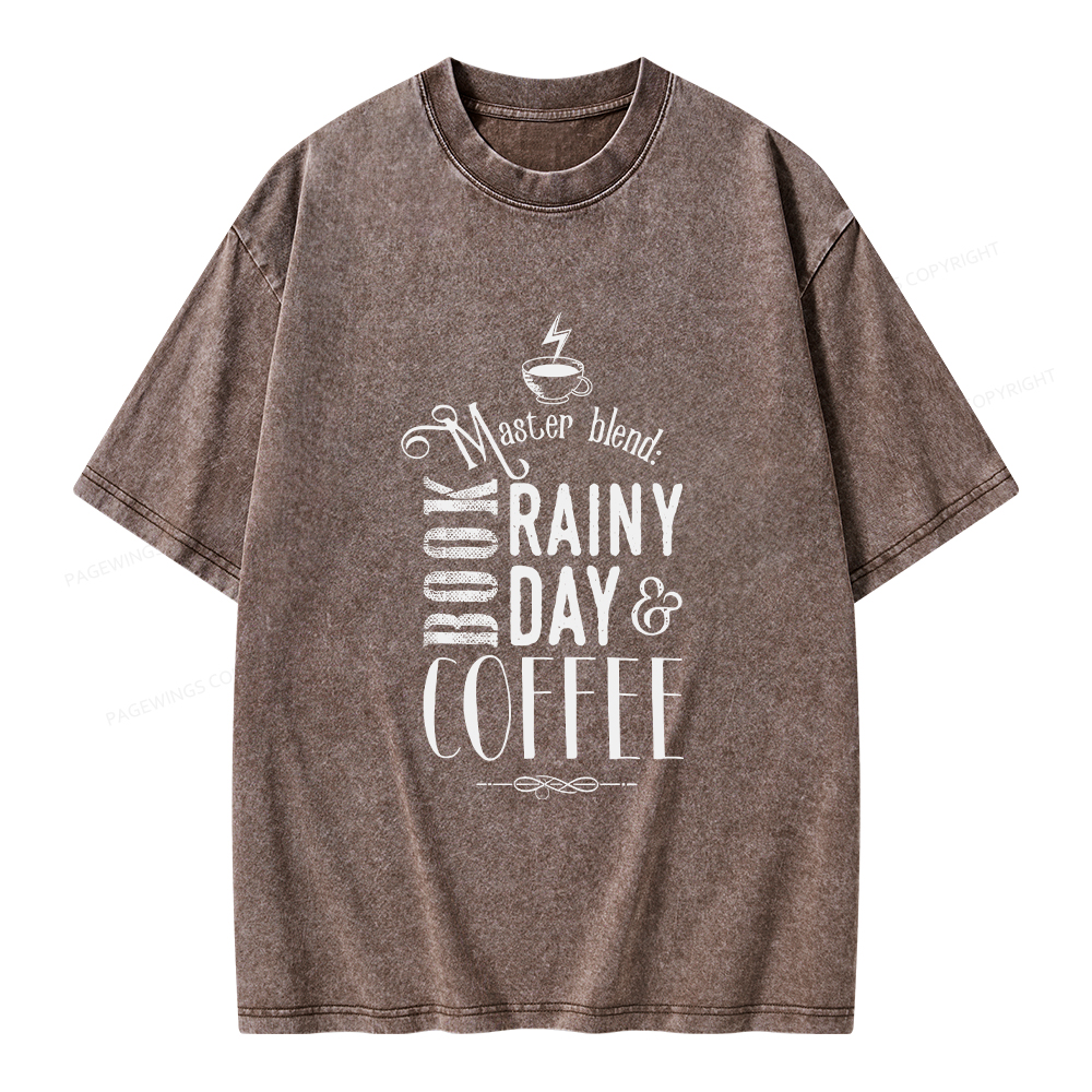 Pagewings Coffee, book & Rainy Day Unisex Washed T-shirt
