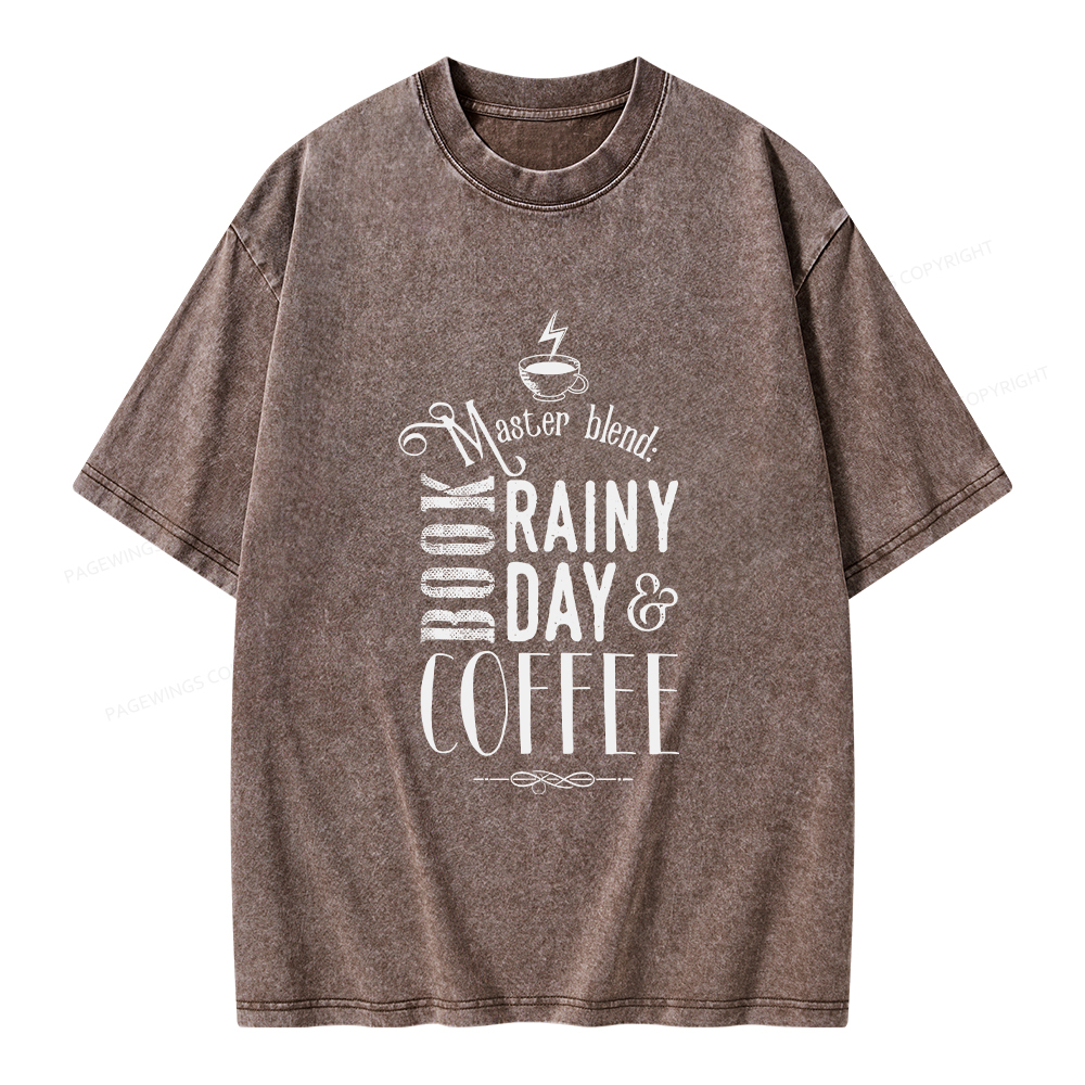 Pagewings Coffee, book & Rainy Day Unisex Washed T-shirt