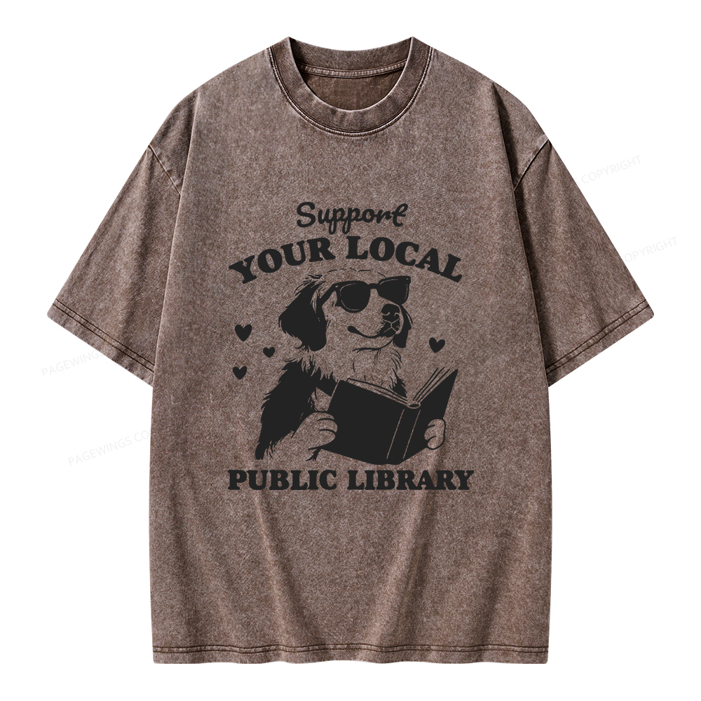 Pagewings Support Your Local Public Library Unisex Washed T-shirt