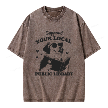 Pagewings Support Your Local Public Library Unisex Washed T-shirt