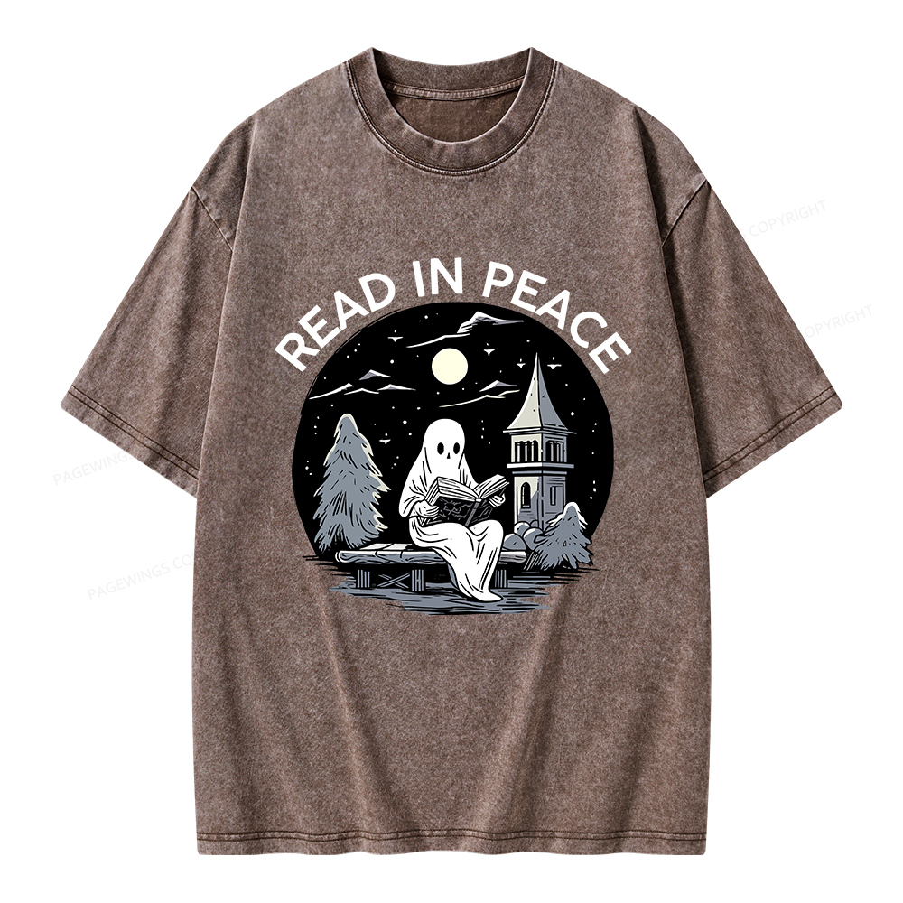 Pagewings Halloween Read In Peace Unisex Washed T-shirt