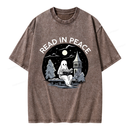 Pagewings Halloween Read In Peace Unisex Washed T-shirt