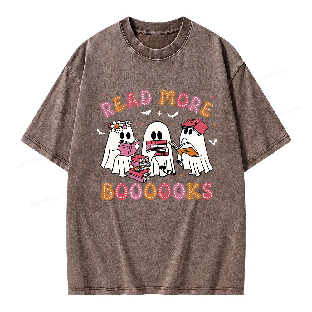 Pagewings Cute Ghost Book Read More Books Unisex Washed T-shirt