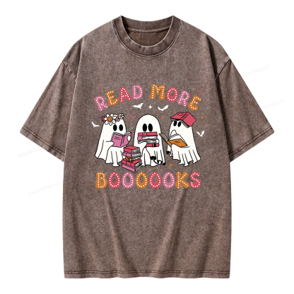 Pagewings Cute Ghost Book Read More Books Unisex Washed T-shirt