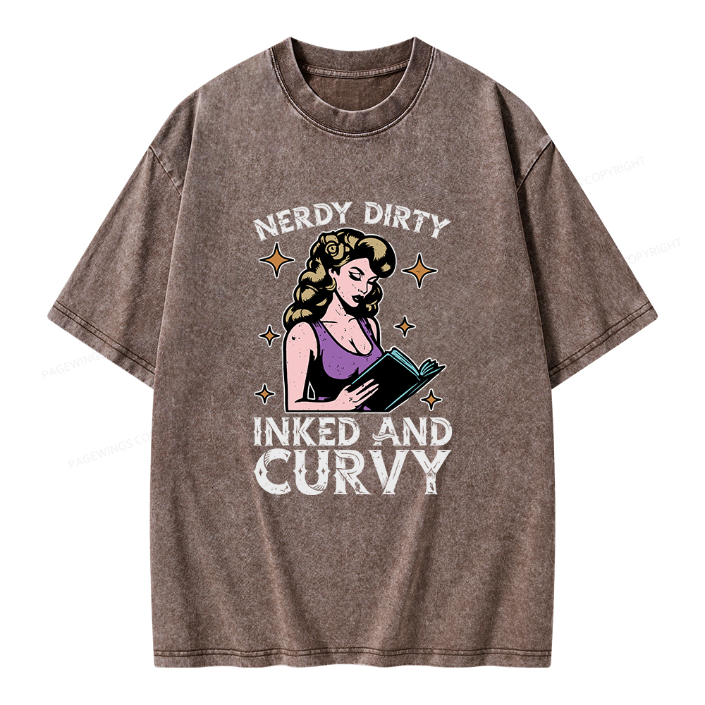 Pagewings Reading Nerdy Dirty Inked And Curvy Unisex Washed T-shirt