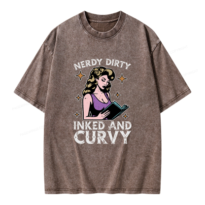 Pagewings Reading Nerdy Dirty Inked And Curvy Unisex Washed T-shirt