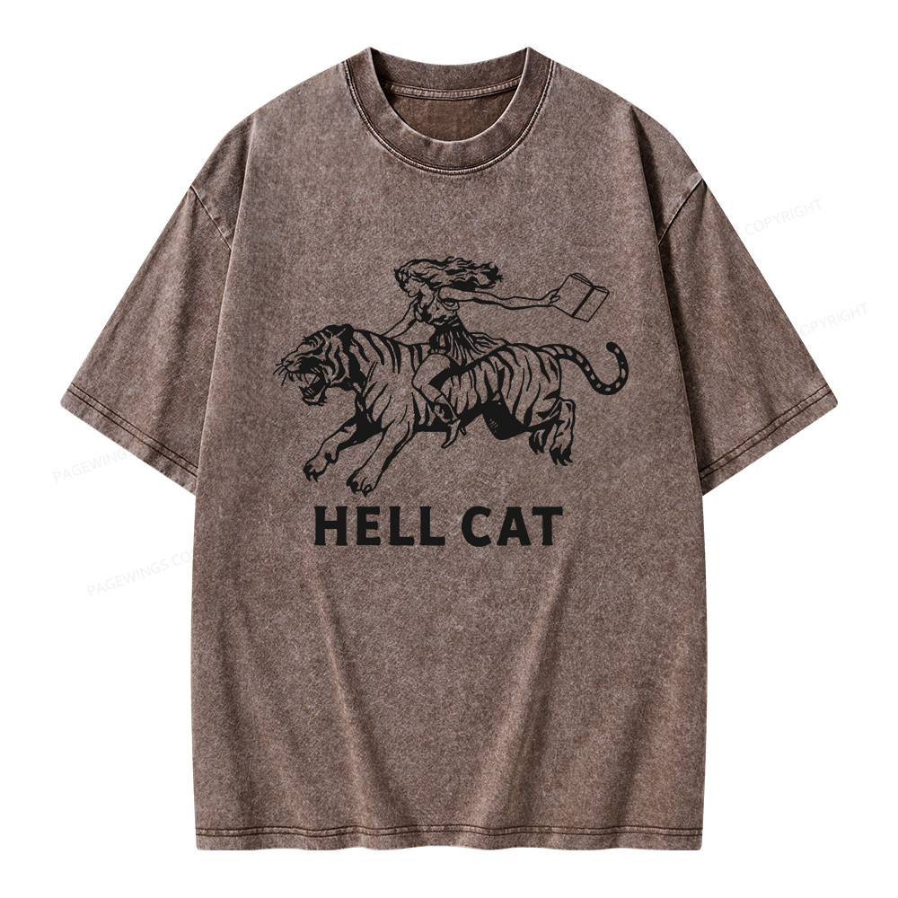 Pagewings Cowgirl Hell Cat  Unisex Washed T-shirt