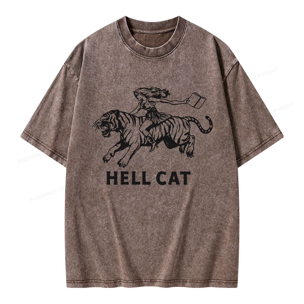 Pagewings Cowgirl Hell Cat  Unisex Washed T-shirt