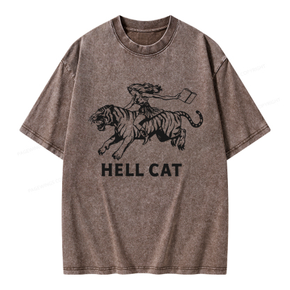 Pagewings Cowgirl Hell Cat  Unisex Washed T-shirt
