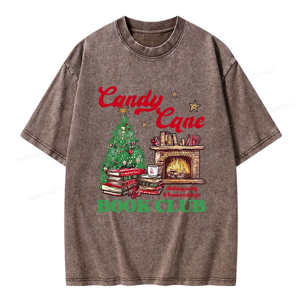 Pagewings Candy Cane Christmas Book Club Unisex Washed T-shirt