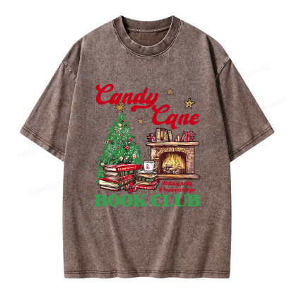 Pagewings Candy Cane Christmas Book Club Unisex Washed T-shirt