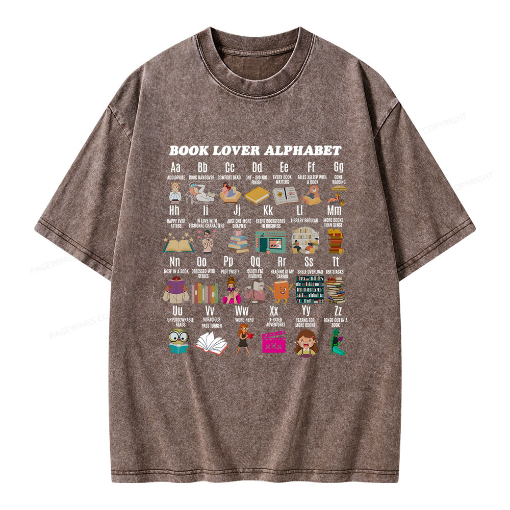 Pagewings Book Lover Alphabet Unisex Washed T-shirt