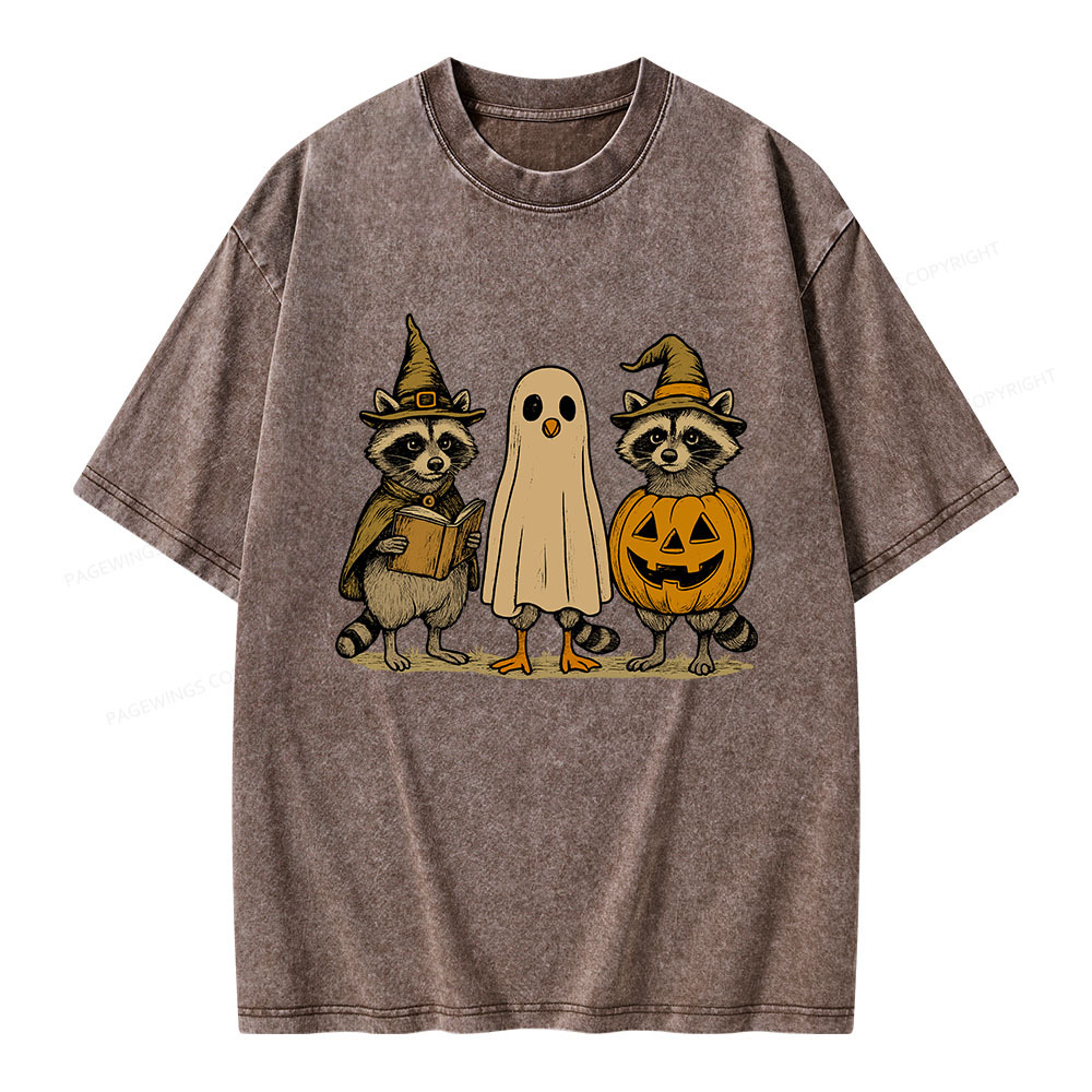 Pagewings Halloween Raccoon Unisex Washed T-shirt