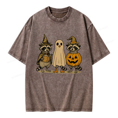 Pagewings Halloween Raccoon Unisex Washed T-shirt