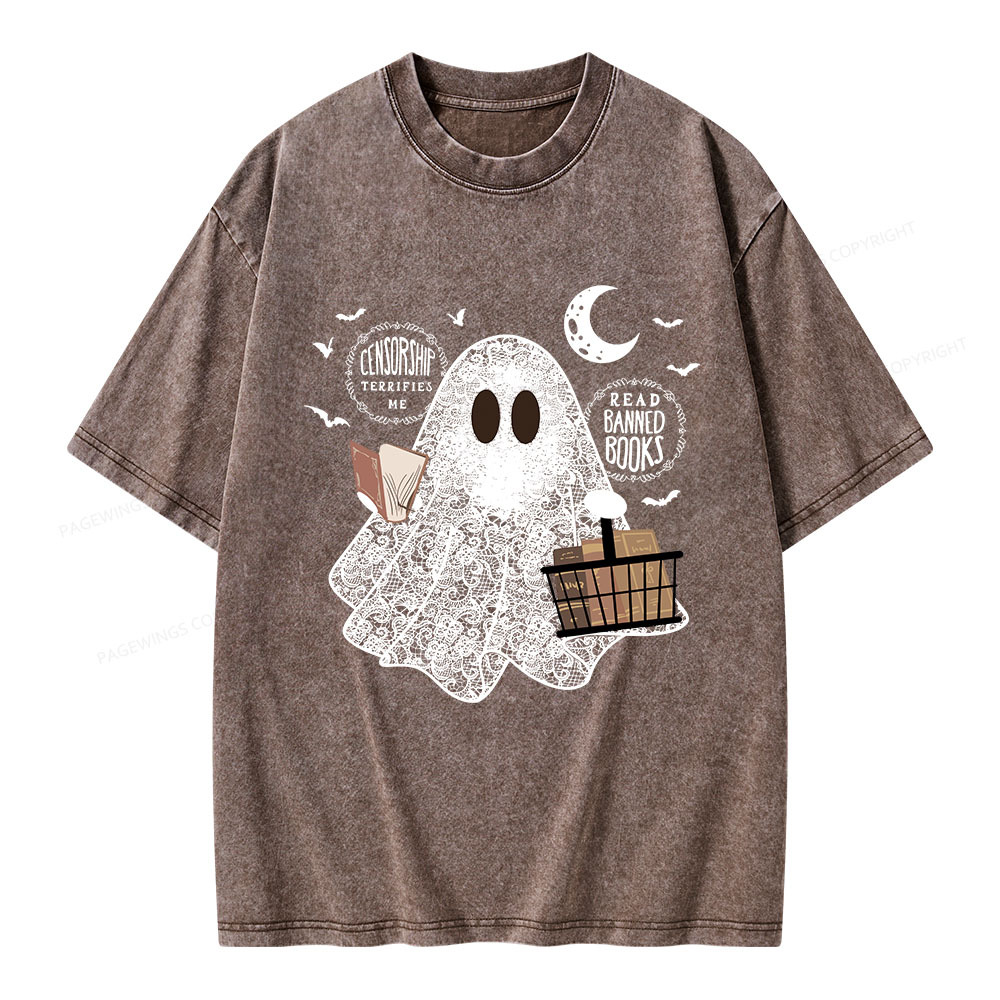 Pagewings Bookish Cute Lace Ghost Halloween Unisex Washed T-shirt