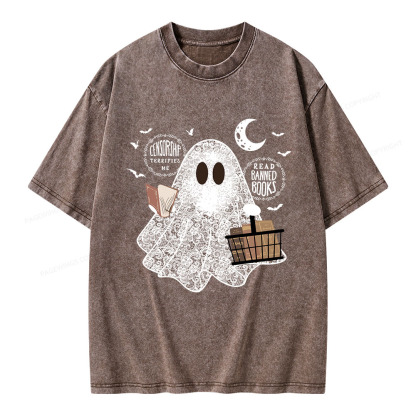 Pagewings Bookish Cute Lace Ghost Halloween Unisex Washed T-shirt
